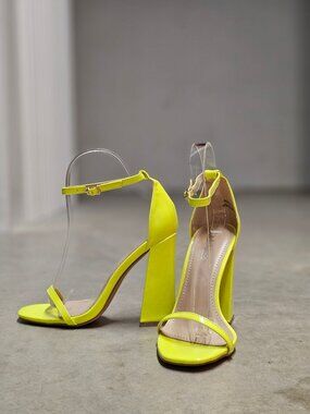 Neon Yellow Block Heel Sandals With Adjustable Ankle Strap Open Toe Design And G